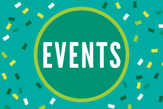 A graphic of the word "Events" surrounded by falling confetti
